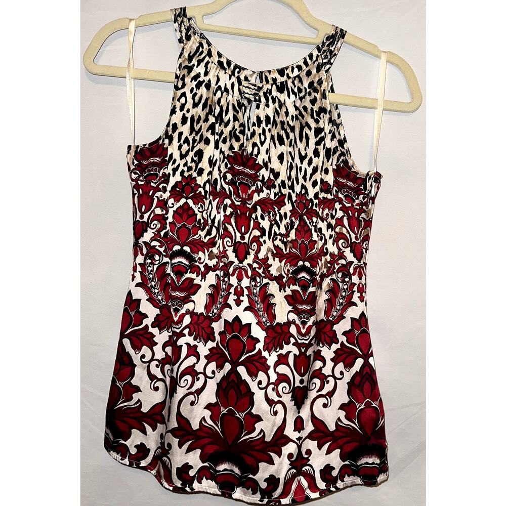 White House Black Market Silk Stretch Print Sleeveless Racerback Tank Blouse sz2